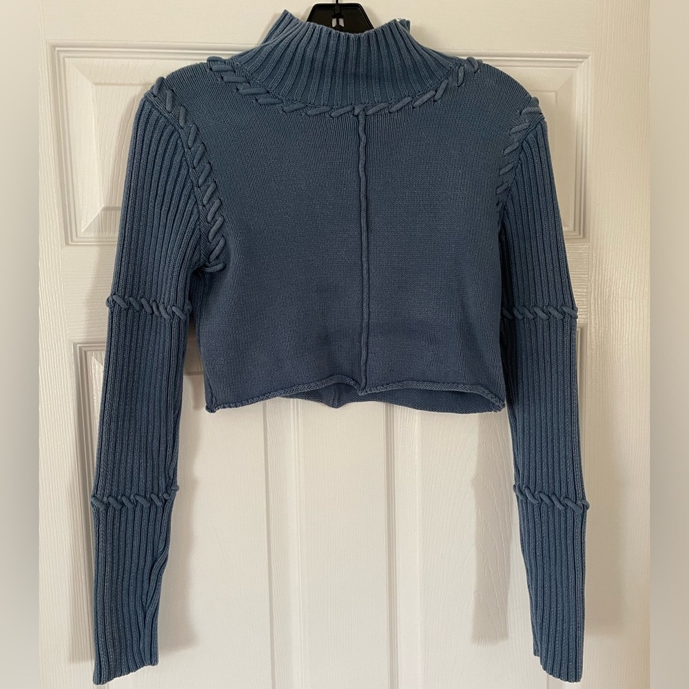 Lovers and friends blue turtleneck cropped sweater